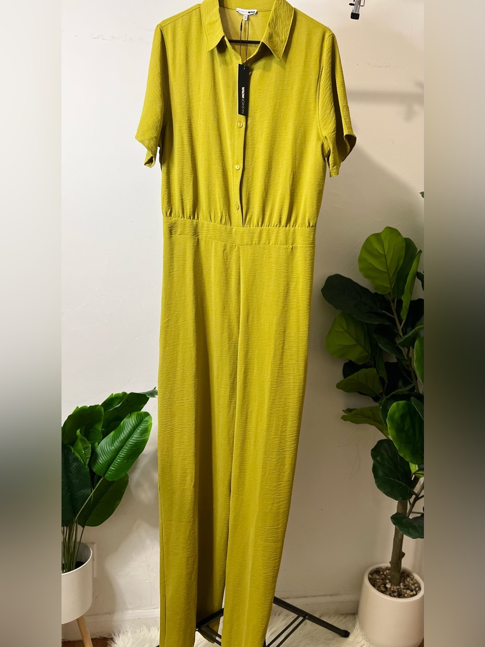 Fashion Nova 1X Olive Green Wide Leg Jumpsuit Button Front NWT